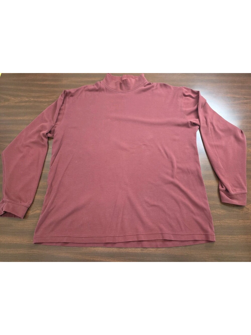 LL Bean Mens Large Red Maroon Mock Turtleneck Long Sleeve 100%  Cotton Shirt